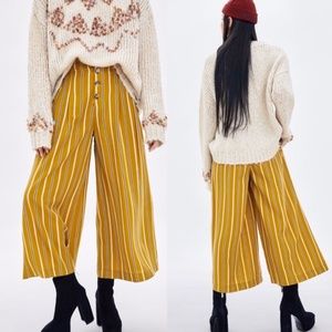Zara yellow striped wide cropped trousers